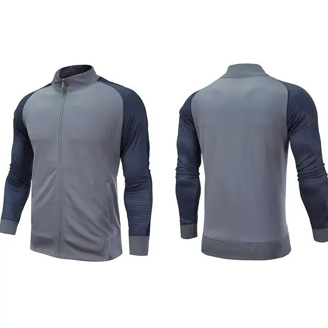 grey Jersey jacket Зимняя мужская спортивная одежда для бега, комплект для футбола, куртки для бега, штаны, спортивные костюмы, мужские тренировочные костюмы для бега - Цвет: grey Jersey jacket