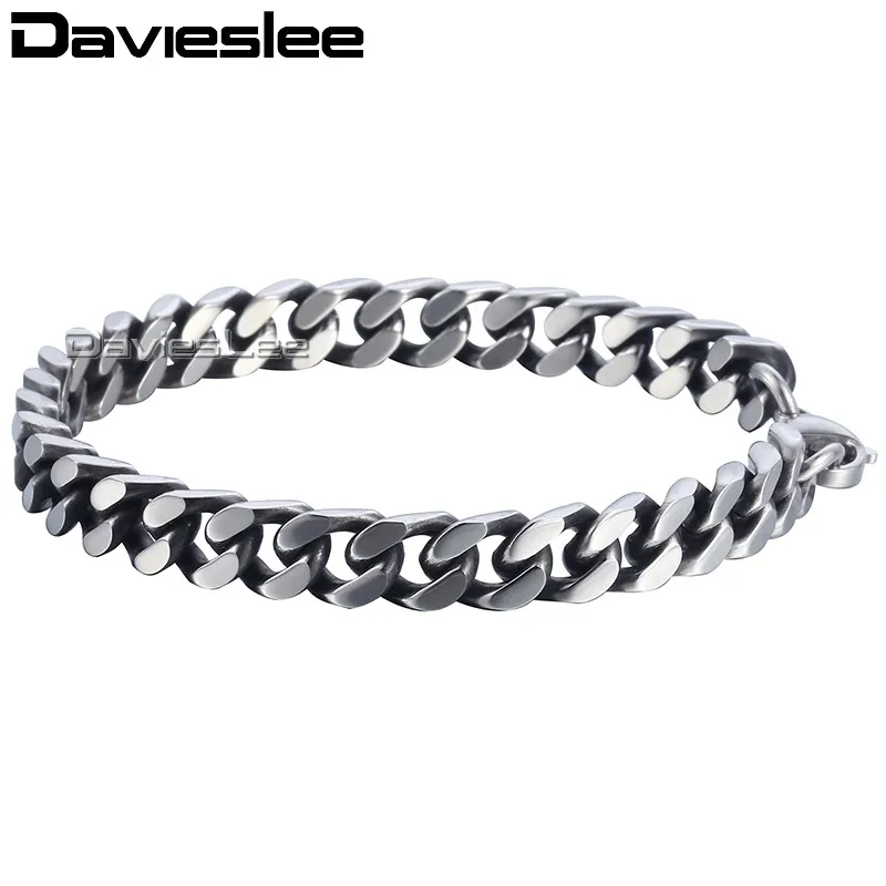 Davieslee 20 см мужской кожаный браслет для Для женщин КУБИНСКИЙ звено цепи Нержавеющая сталь браслет БРОНЗА Цвет 8/10/12 мм DKBM148 - Окраска металла: 8mm