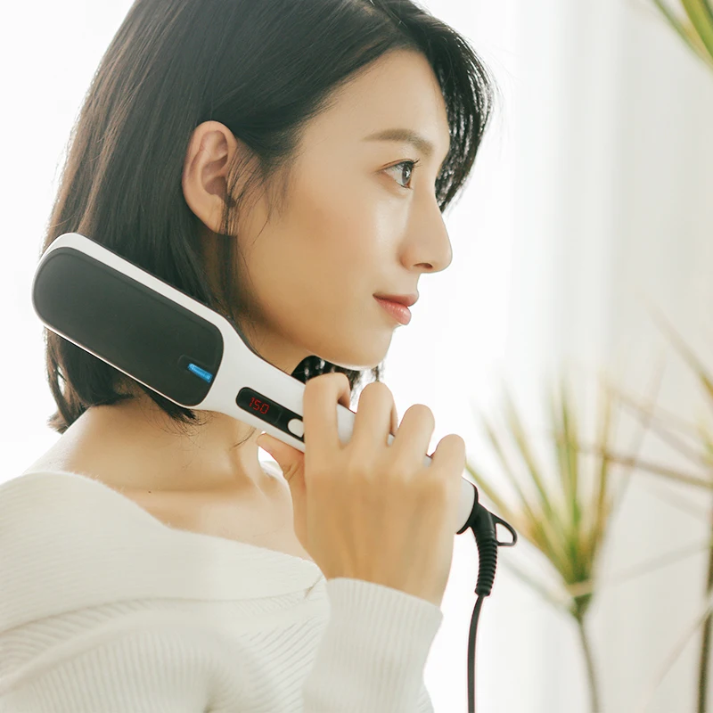 Профессиональный Выпрямитель для волос, Ионная Щетка для волос, двойное напряжение, плоский утюг, Керамическая электрическая выпрямляющая щетка для волос, инструменты для укладки