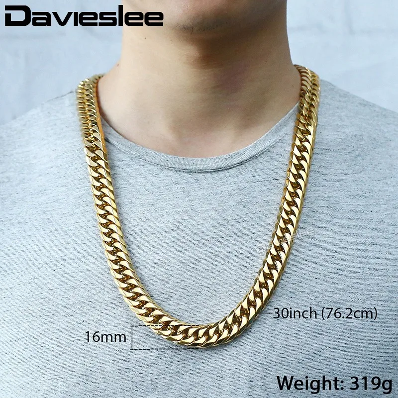Мужская цепочка с цепочкой Davieslee кубинское ожерелье из нержавеющей стали 316L