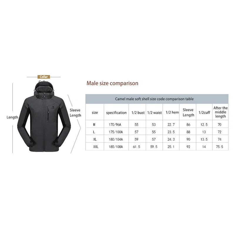 

CAMEL Men Outdoor Softshell Hiking Jacket Waterproof Breathable Windbreaker Hunting Fishing Camping Climbing Hiking Jacket