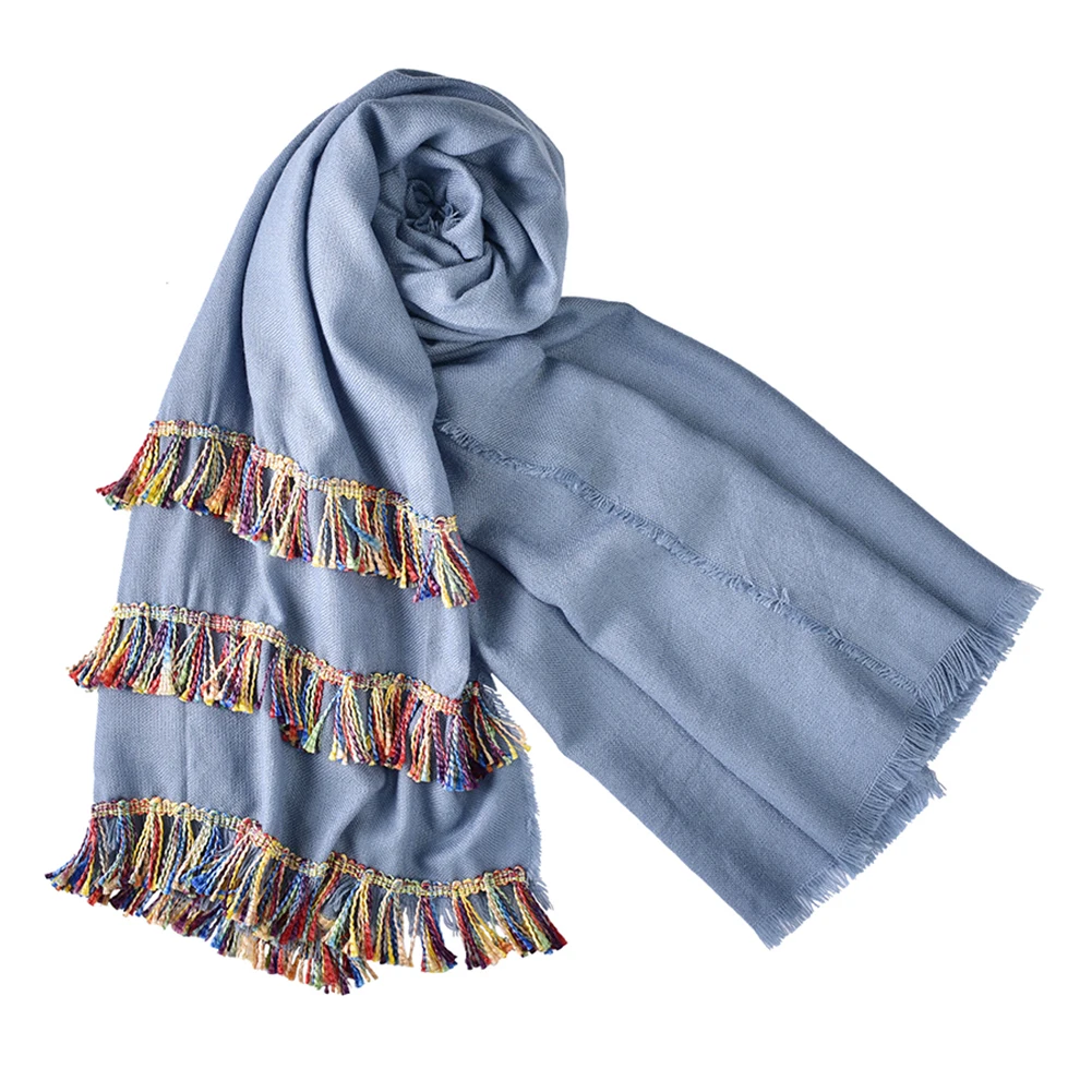Элегантный Радуга Красочные кисточкой Длинный мягкий шарф Для женщин зима украл