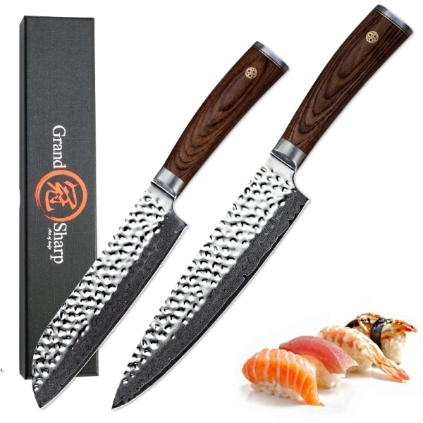 Кухня Ножи комплект одежды из 3 предметов шеф-повара нож Santoku кухонные ножи для удаления кожуры vg10 Дамаск японский нож упаковщиком профессионального ножей шеф-повара подарочная коробка - Цвет: 2 PCS SET