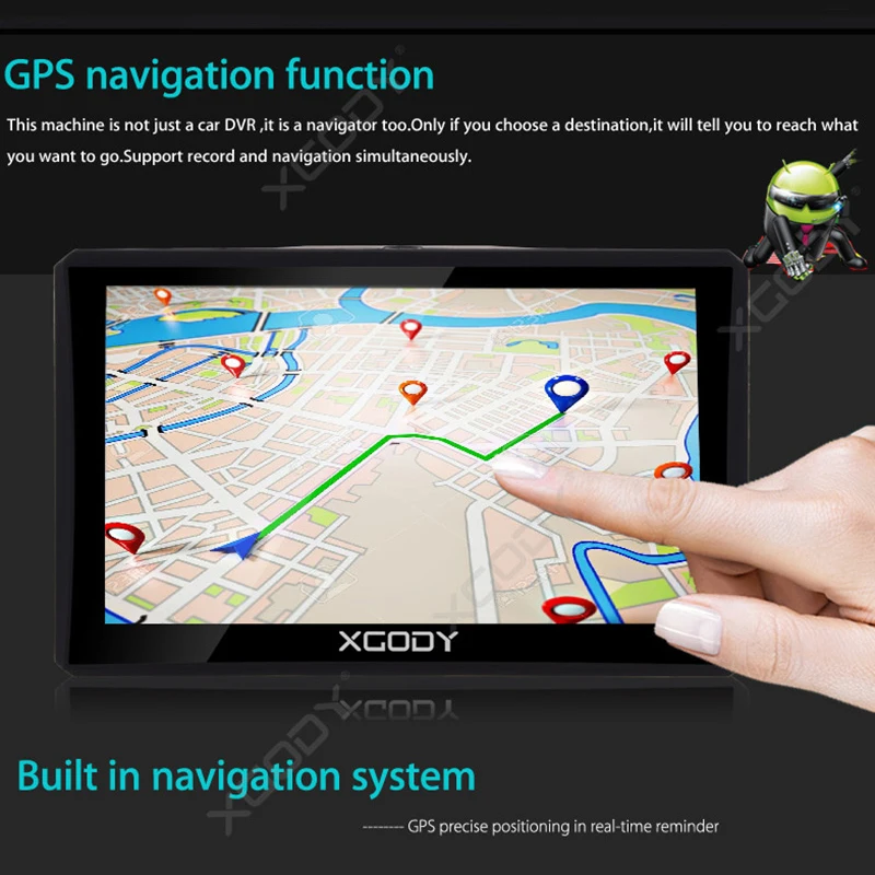 XGODY X7 " Автомобильный видеорегистратор gps WiFi Android 4,4 сенсорный экран навигационная Автомобильная камера 1080P Dash камера 512 М+ 16 Гб AvIn карта Dashcam навигатор