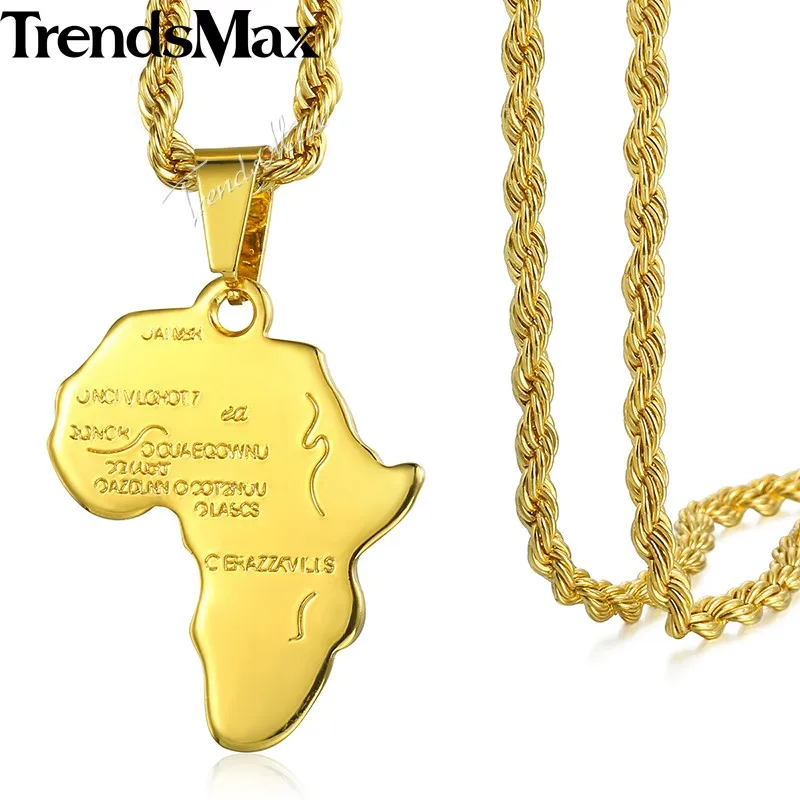 Trendsmax кулон Карта Африки ожерелье для женщин/мужчин золото Цвет эфиопские
