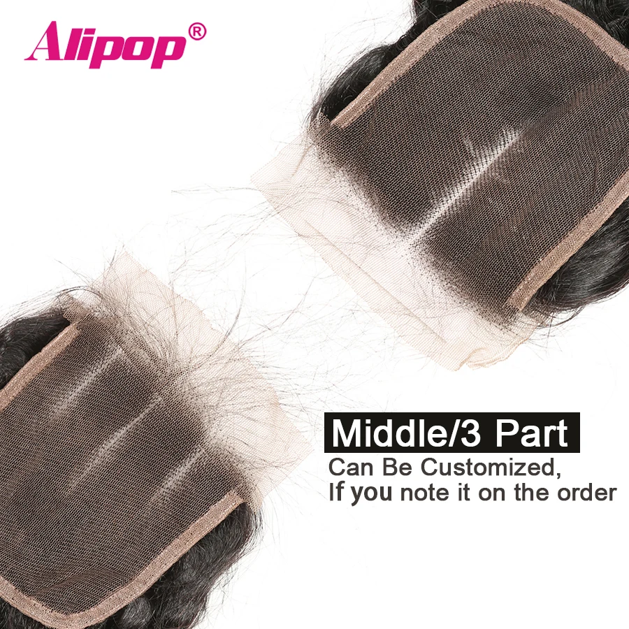Alipop бразильские пучки глубокой волны с закрытием человеческих волос 4 пучка 8 28