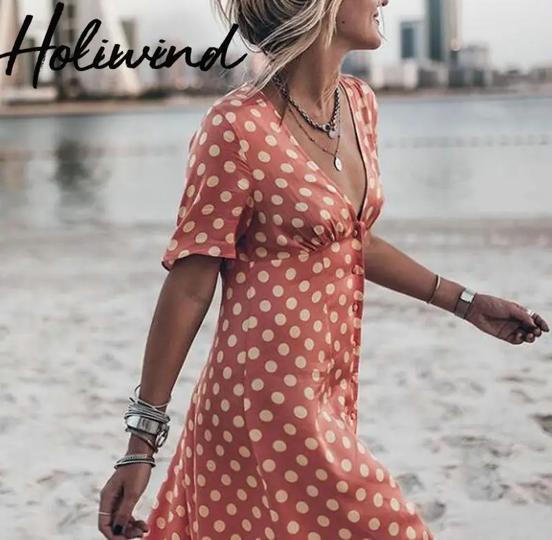 Женское длинное платье с коротким рукавом оранжевые точки &quotПолька&quot винтажное
