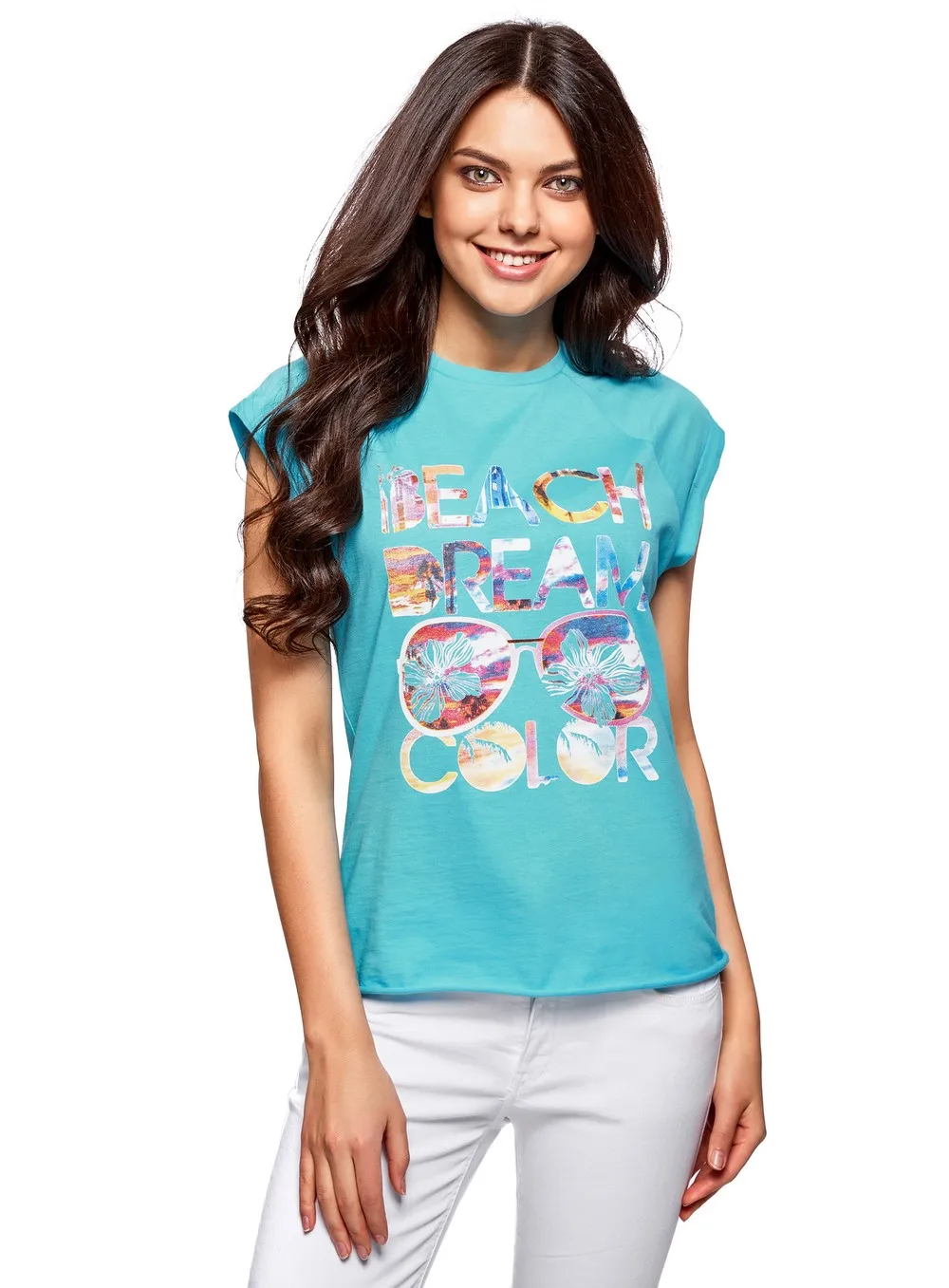 oodji Футболка хлопковая с принтом 14707001 38 46154|top tees|t-shirt cottontop cotton |