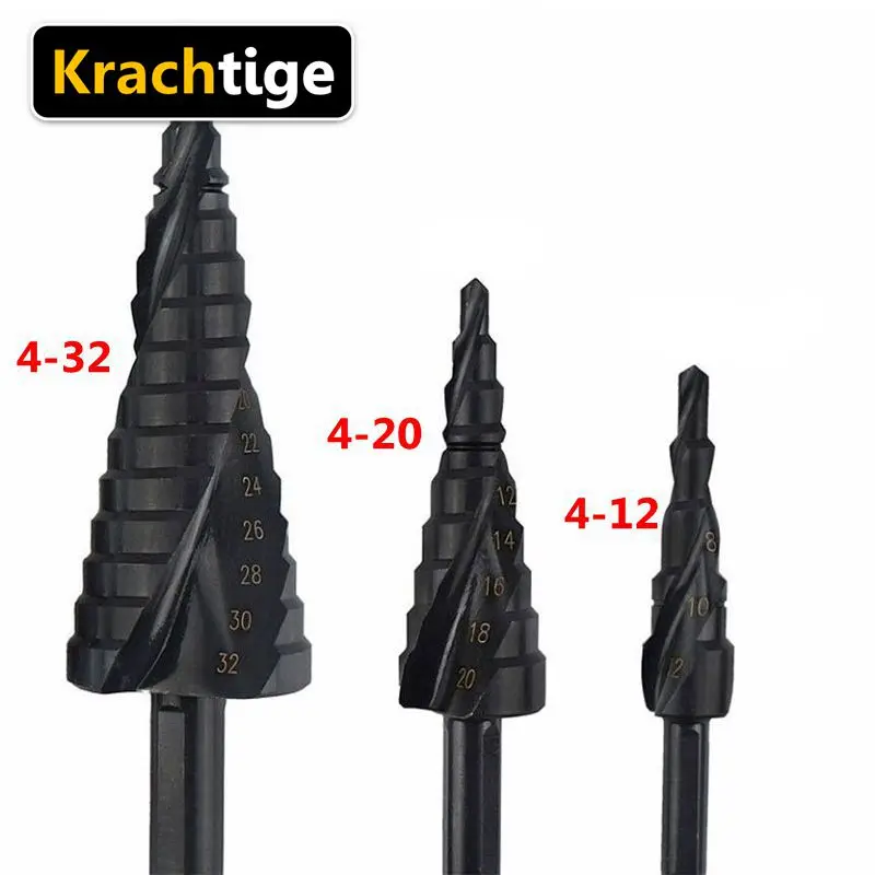 Krachtige 3 шт. профессиональные спиральные канавки HSS ступенчатые сверла Размер 4 12 мм