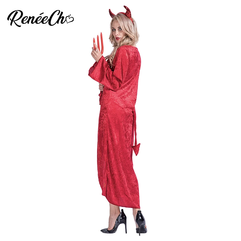 Костюм на Хэллоуин для взрослых Красное Длинное страшное красное платье