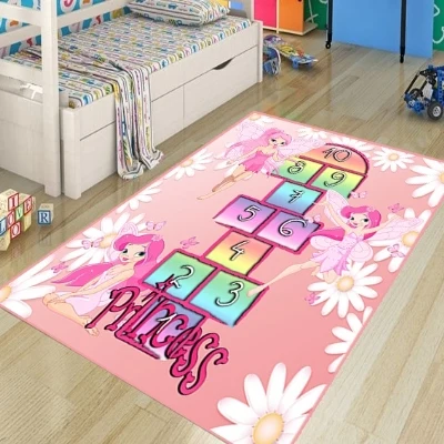 

Else Pink Hopscotch Fairy Girl Game Numbers 3d Print Non Slip Microfiber Children Kids Room Decorative Area Rug Kids Mat