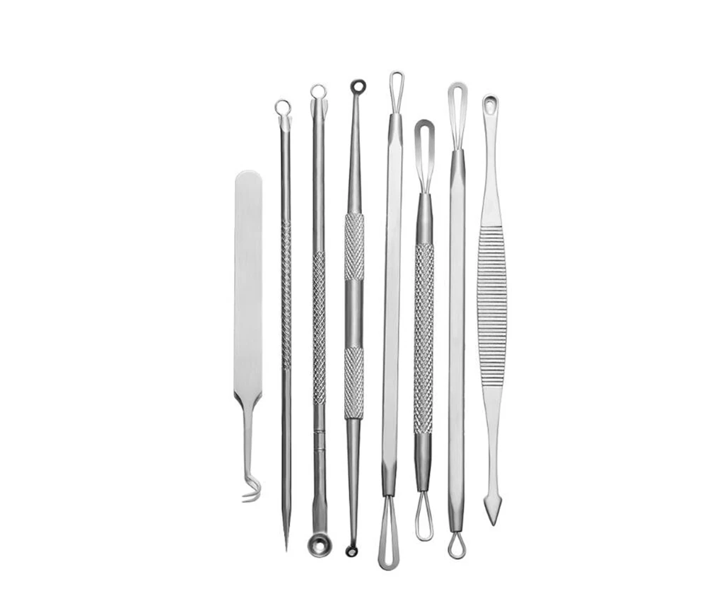 Rangale 8 Pcs Stainless Steel Blackhead Extractor Remover Tool Kit Pimple Blemish Comedone Set Acne Clip |