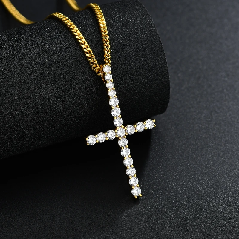 

Karopel AAA Cubic Zirconia Golden Pendant Cross Necklace For Men 24 Inches Stainless Steel Link Chain Jewelry