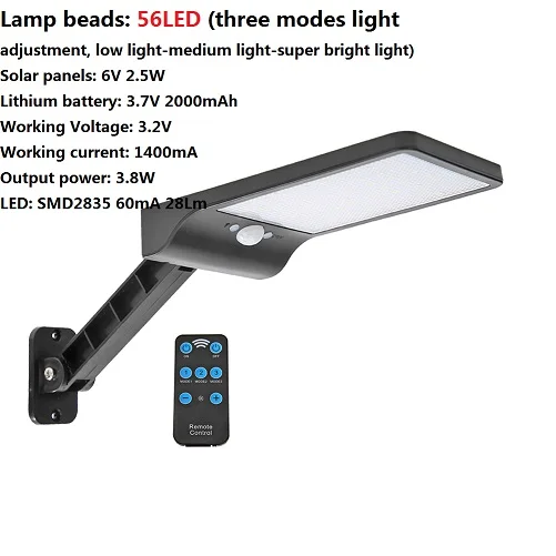 56 LED BK 28LM светильник движения PIR Сенсор 56/48LED солнечной движения Сенсор настенный светильник Открытый уличный фонарь w/Дистанционное Управление Водонепроницаемый светильник - Испускаемый цвет: 56 LED BK