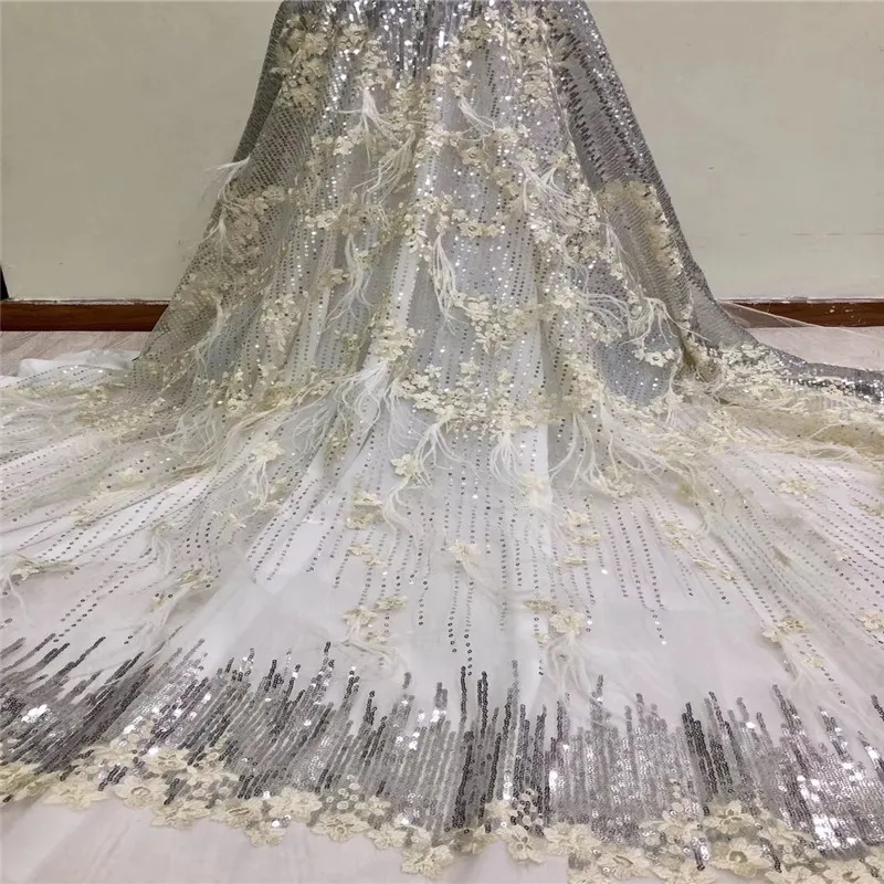 Sequin Nigeria Bridal Dress Design Lilac African French Tulle Feather Lace High Quality Embroidery Net Fabric X1074-6 | Дом и сад