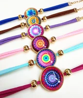 24pcs 6 color mixing plated gold silver bandanna paisley india style bracelets mandala flower glass hand chain for girls