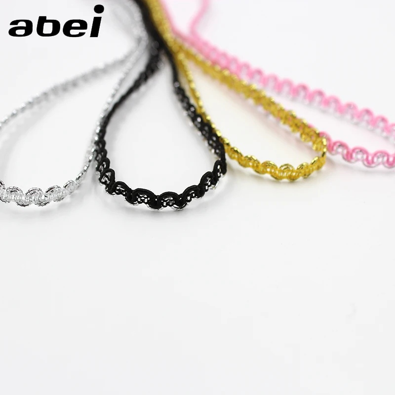 5mm 10yards/lot Gold Silver Pink Black Embroidered polyester Lace Ribbon Hometexile Clothes Embellishment DIY Wedding Crafts