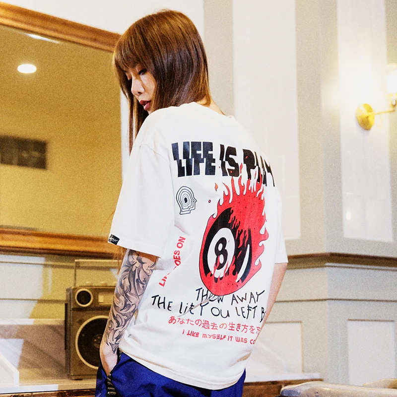Aelfric Creative Billiard Number Eight Printed T-Shirt 2019 Summer Japanese Style Women Fashion T Shirt Cotton Tshirt Streetwear | Женская
