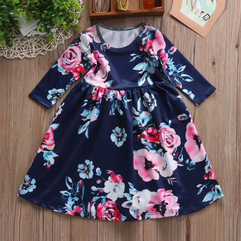 Детское платье с длинным рукавом цветочным принтом | Детская одежда и обувь