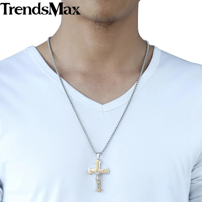 Trendsmax Христос Иисус кусок ожерелье Подвеска Крест для мужчин Нержавеющая сталь