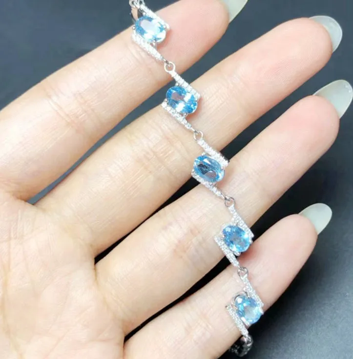 Браслет цепочка с топазом бесплатная доставка натуральный голубой топаз