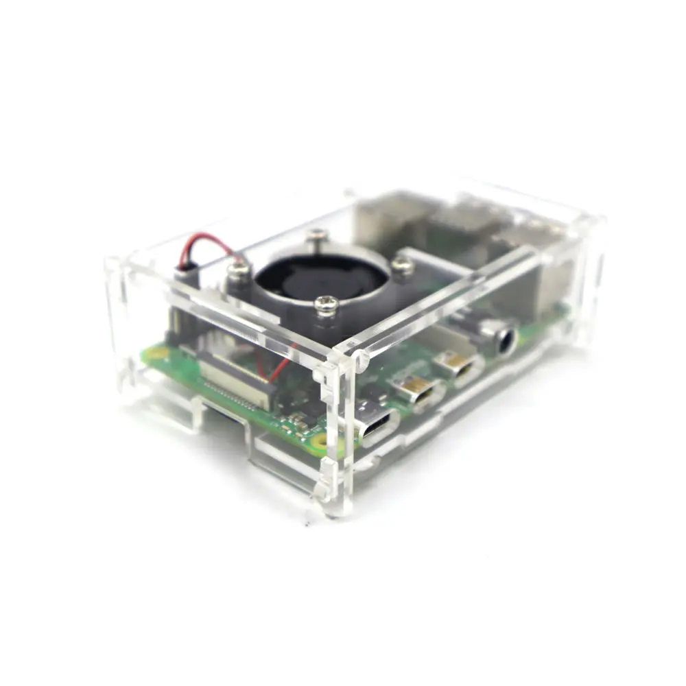Прозрачная акриловая коробка корпуса с охлаждающим вентилятором для Raspberry Pi 4 Model