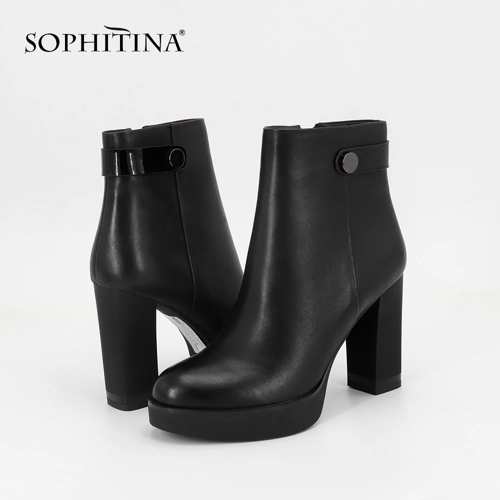 SOPHITINA/ г., женские ботинки зимние ботильоны из овечьей кожи на молнии с круглым носком на очень высоком квадратном каблуке ботинки ручной работы M96