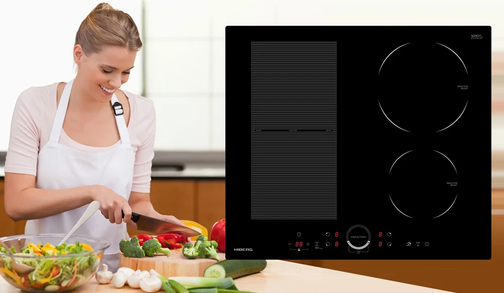 Индукция Schott Ceran, HIBERG i-MS 6049 B, FLEX-зона, Boost, сенсорное управление, индикатор остаточного тепла, защита от перелива, таймер на 99 минут