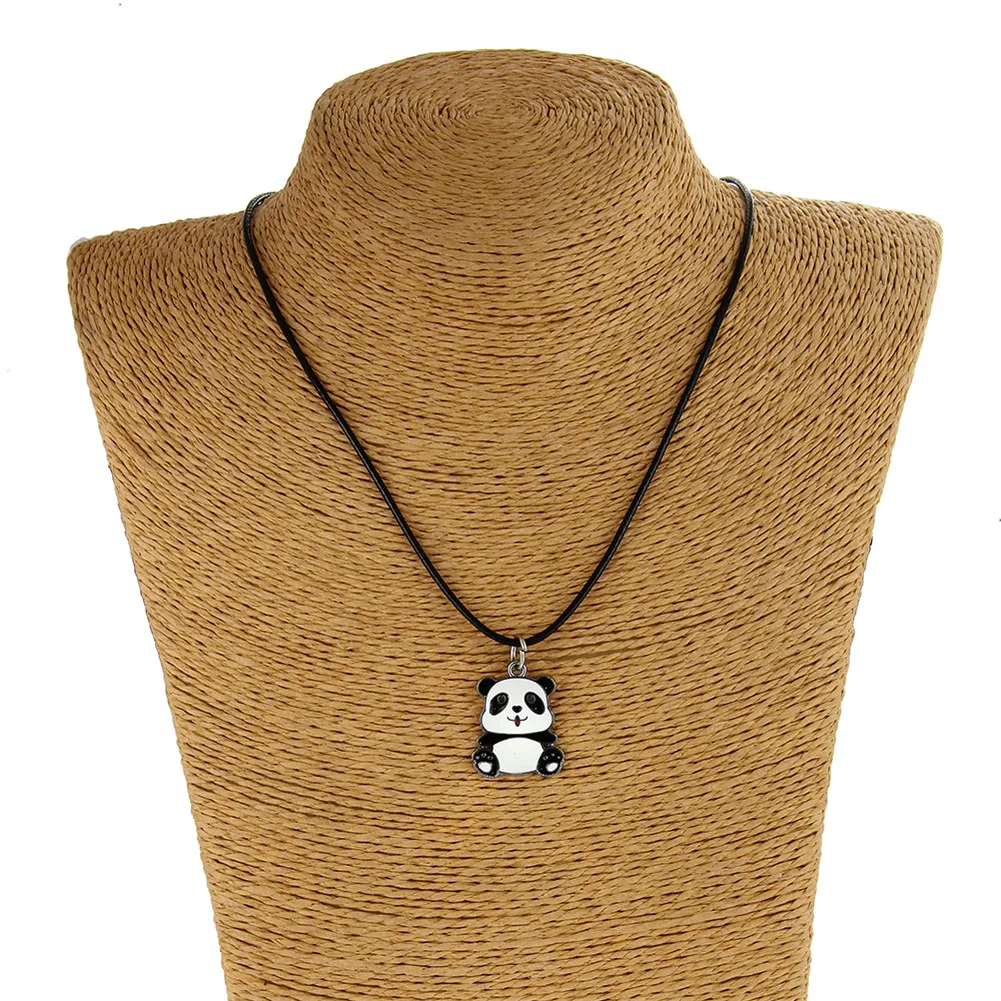 Lureme Lovely колье с изображением панды черным шнуром для женщин и девушек Panda Baby