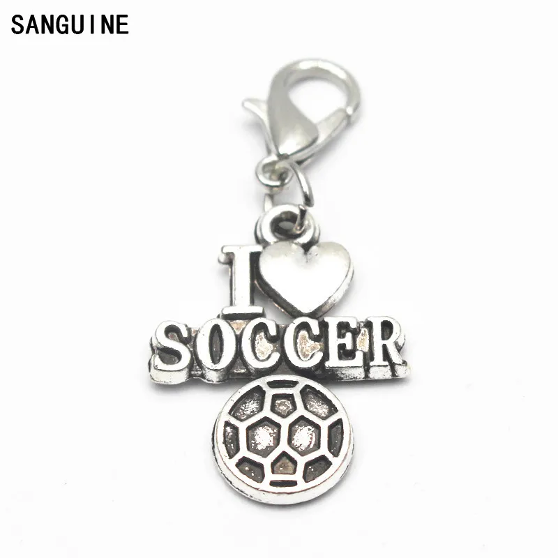 10 шт./лот металлические винтажные серебряные подвески для браслета I Love Soccer с