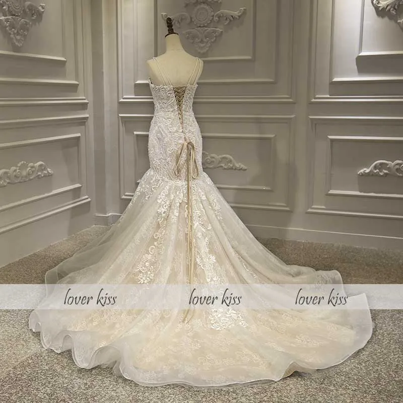 Lover Kiss Vestido De Noiva роскошное кружевное свадебное платье русалки торжественный наряд бисером жемчуг Африка свадебное платье корсет