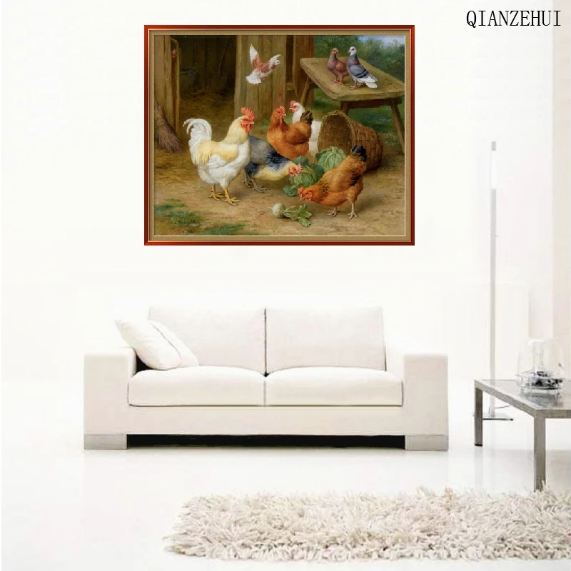 QIANZEHUI DIY Rhinestone plastic crafts diamond painting Rooster animal series full embroidery | Дом и сад