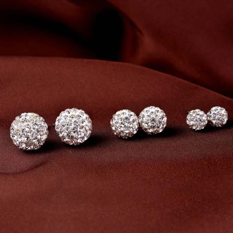 Простые серьги для Для женщин круглый рис Циркон White Diamond Цвет 925 пробы серебряные