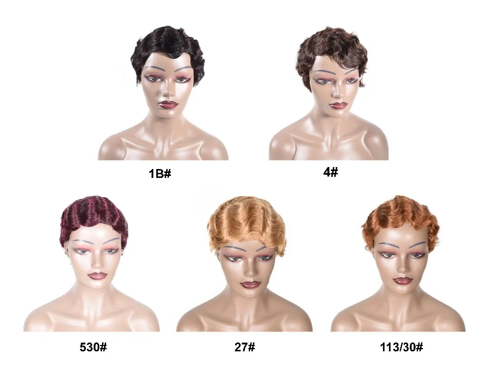 Короткий Палец волна Парики Короткий Боб парики для женщин короткий Pixie Cut парик бразильский Реми Короткие парики из человеческих волос Смешанный цвет 1B 2# TIANTAI