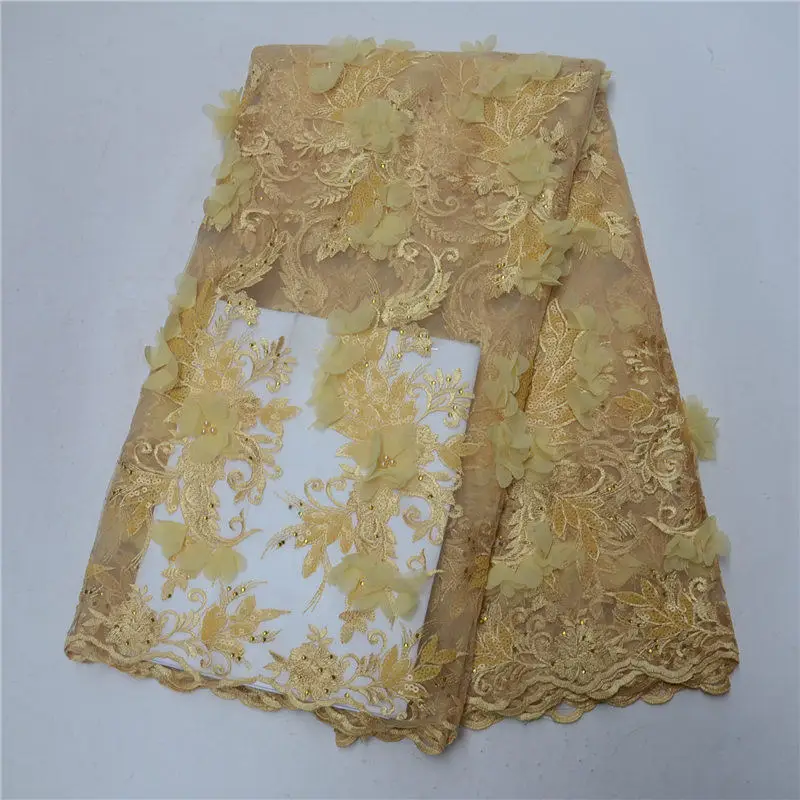 2018 embroidery french tulle lace fabric with 3D flower and beads african mesh high quality 5yard/lot LP30 | Дом и сад