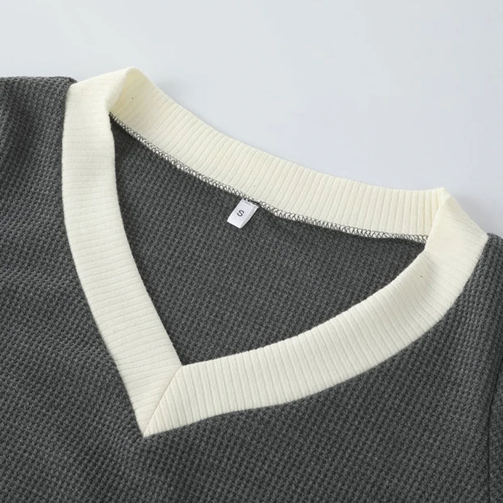 Winter V-Neck Color Block Sweater Women Fashion Slim Fit Warm Jumper Knitwear | Женская одежда
