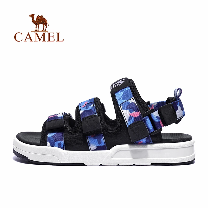 CAMEL/мужские и женские уличные пляжные сандалии; Камуфляжный дизайн на липучке; сезон весна-лето; Повседневная модная удобная Уличная обувь - Цвет: Синий