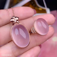 kjjeaxcmy fine jewelry 925 sterling silver inlay natural powder crystal furong stone jewel female pendant necklace ring support
