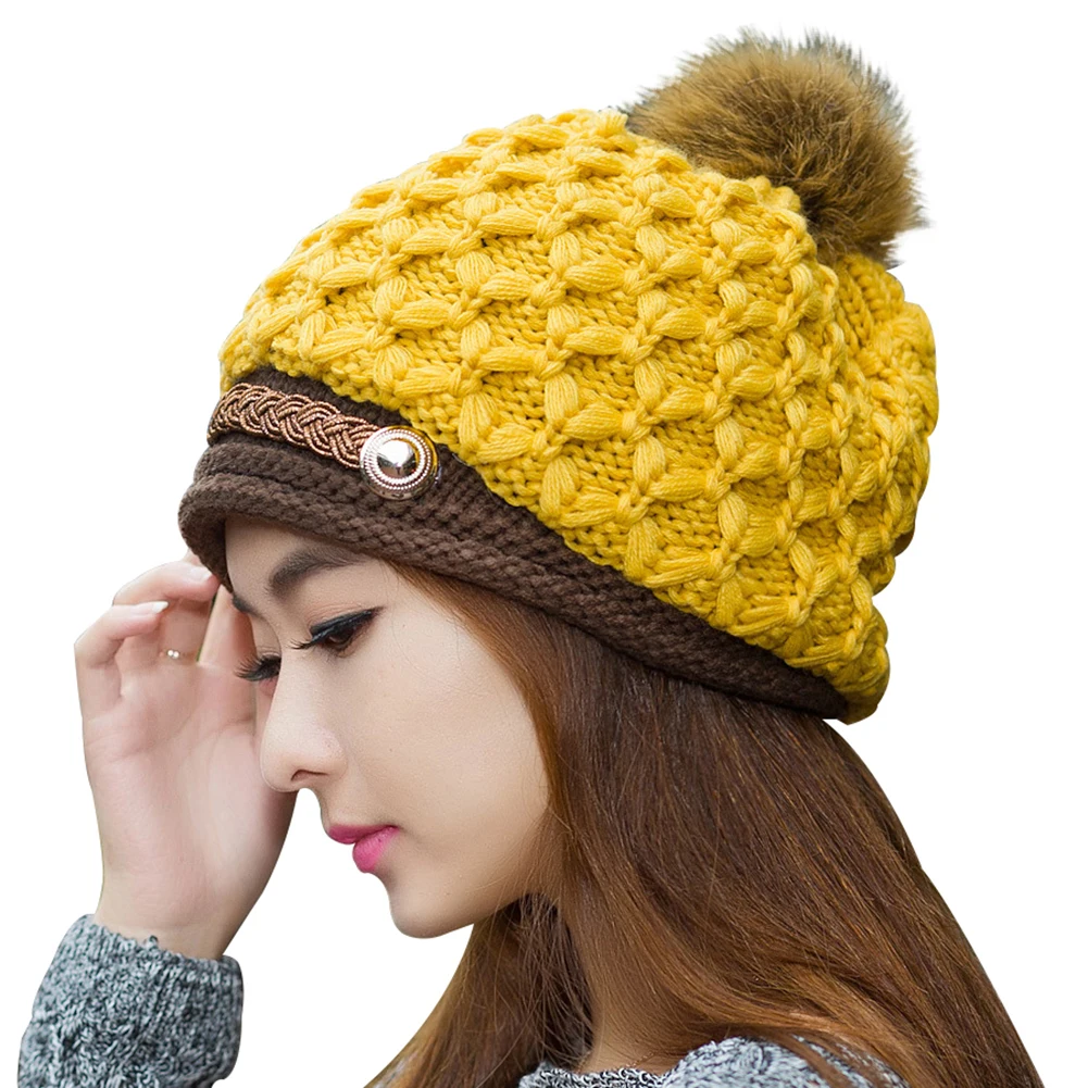 Двойной Цвет Наушники для женщин вязаная шапка ромбической прекрасный Для