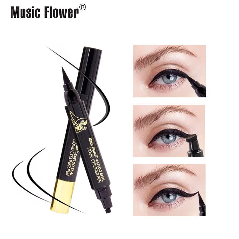 Music Flower Double-Headed Seal Black Liquid Eyeliner Pen Waterproof Long-lasting Smudge-proof Stamp |