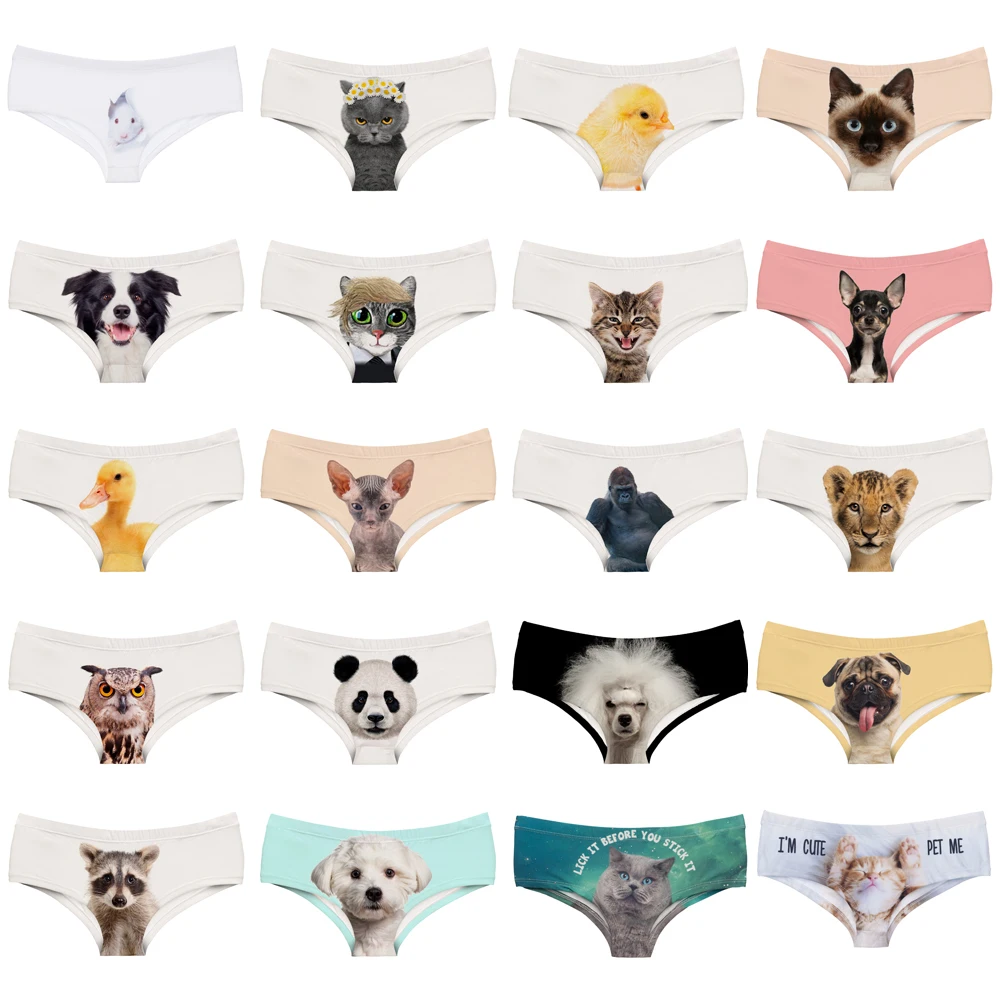 Женские трусики стринги LEIMOLIS сексуальные с забавным принтом животных кошек