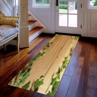 

Else Brown Wood Green ivy Leaves Floral 3d Print Non Slip Microfiber Washable Long Runner Mats Floor Mat Rugs Hallway Carpets