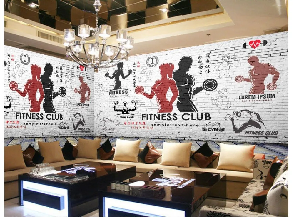 Custom Mural Wallpaper Gym mural Retro Vintage Body Building Background Wall paper 3d photo living room decoration | Обустройство