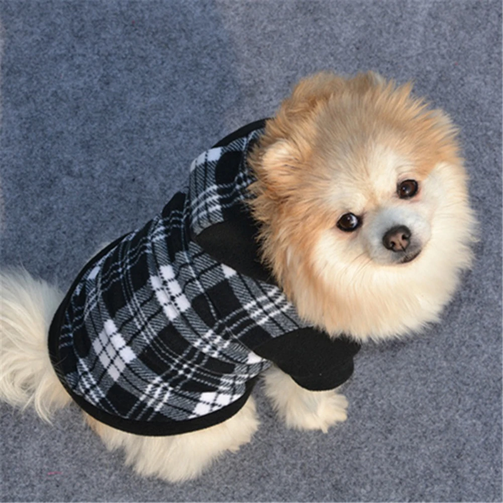 Winter Warm Black White Plaid Puppy Pet Dog Hoodie Hooded Sweatshirt Pullover |