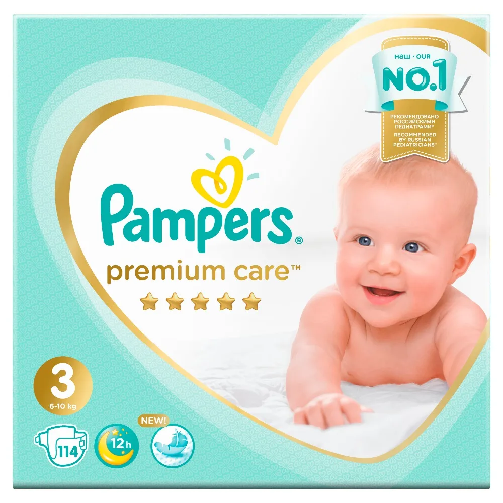 Подгузники Pampers Premium Care 6-10 кг Размер 3 114 шт.. | Мать и ребенок