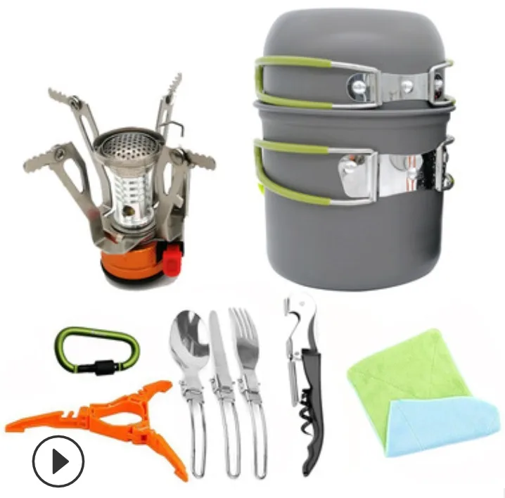 Cookware set 12-17 шт. походная посуда для печи штатив Складная ложка-вилка набор походная альпинистская антипригарная кухонная ложка для пикника - Цвет: Cookware set