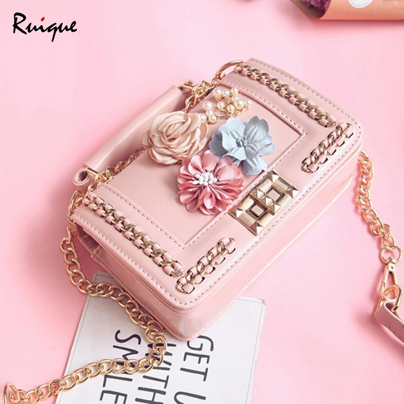 

Ruique Women Fashion Handmade Woven Tote Bag Girls Contrast Color Flower Messenger Bag Ladies Pearl Small Square Shoulder Bags