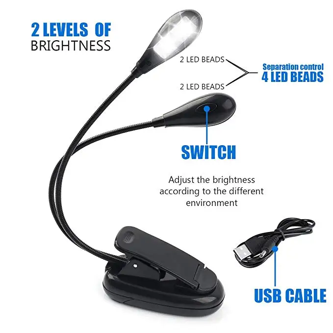 Светильник для книг Feimefeiyou светильник чтения с двумя головками белый USB LEDAnd на