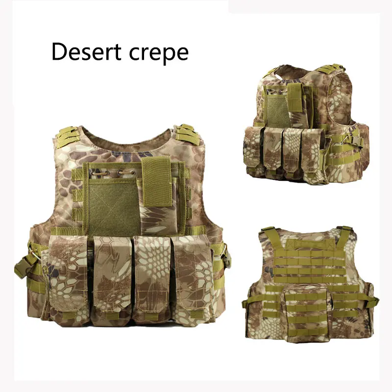 Desert crepe Военный тренировочный жилет, тактические жилеты, штурмовые жилеты, военный бронежилет, оборудование для страйкбола, пейнтбола, жилет, регулируемые плечевые ремни - Цвет: Desert crepe