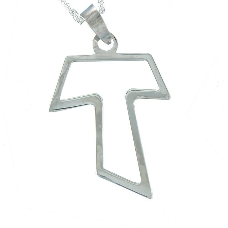 Alylosilver Collar Colgante Cruz Tau de San Francisco Plata De Ley Mujer Con Cadena y Estuche para gift|Ожерелья| |